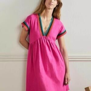 Boden Dress Cover-Up Crochet Trim V-Neck 100% Cotton Size 12
